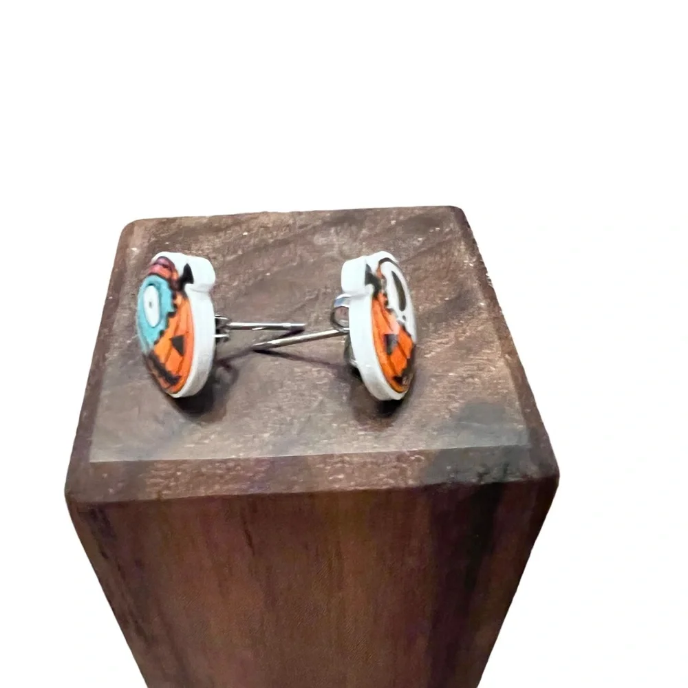 Jack and Sally, jack-o’-lantern, pumpkin stud earrings. New - Picture 4 of 11